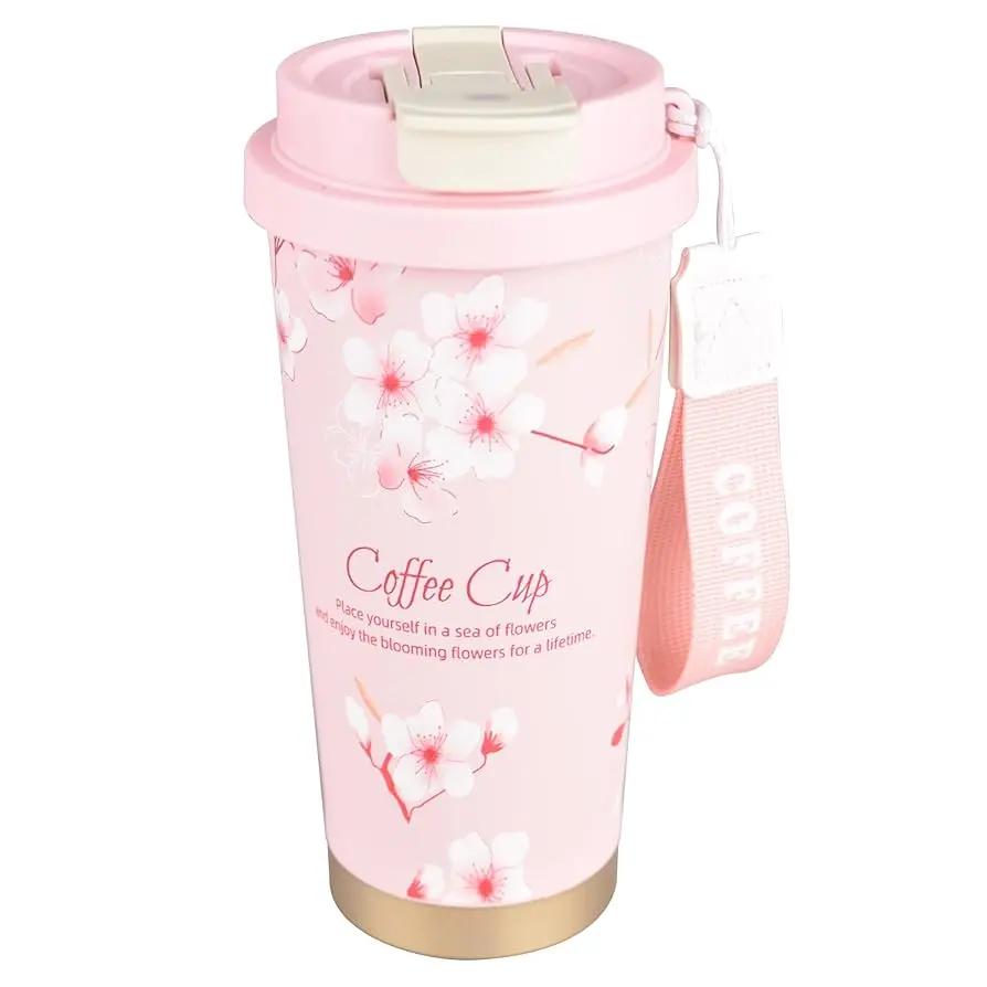 Coffee Cup កែវទឹករូបផ្កា 600ml