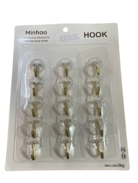 Minhao Glue Hook រាងការេថ្លា 5kg 15pcs