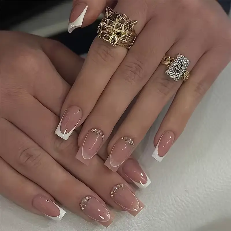 Beautiful Nail ម៉ូតជ្រុងពណ៌ផ្កាឈូកឆ្នូតស 24nails