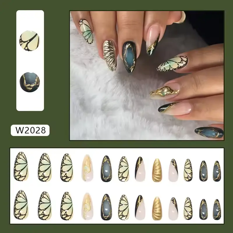 Beautiful Nail ម៉ូតស្រួចស្លាបមេអំបៅមាស 24nails