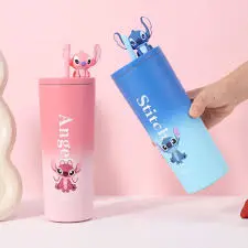 Stitch ដបទឹករូបតុក្កតា ខៀវ+ផ្កាឈូក
