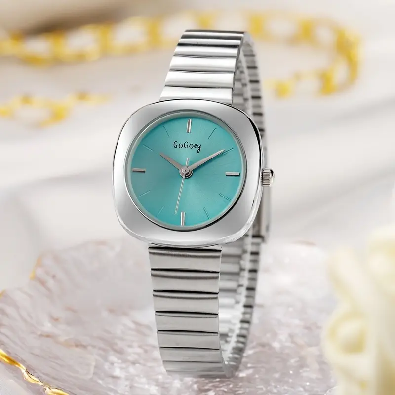  Gogoey នាឡិកាដៃជ្រុងកែងមូលនារីខ្សែដែក