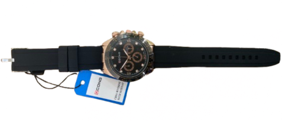 QCONG នាឡិកាដៃរាងមូលខ្សែជ័រ # 3704