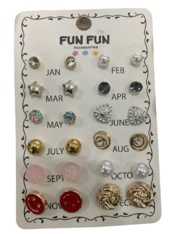 Fun Fun Accessories ក្រវិលពាក់ប្រចាំខែ 12គូ