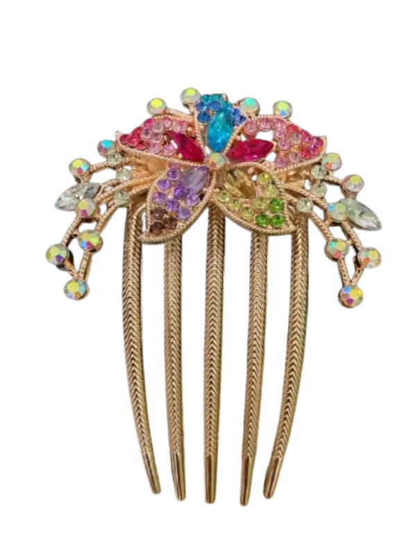 ស្នៀតសក់ដែកជើង5ម៉ូតផ្កាស្លឹក5ត្បូង