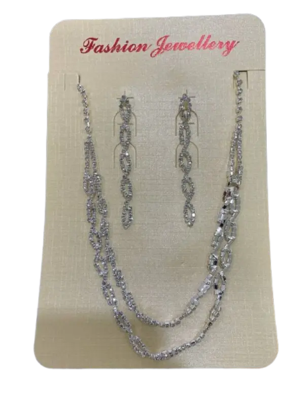 Fashion Jewellery ឈុតខ្សែក+ក្រវិលម៉ូតត្បូងតូច2ខ្សែជាប់គ្នា