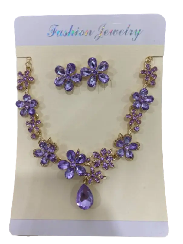 Fashion Jewelry ឈុតខ្សែក+ក្រវិលត្បូងផ្កាសន្លឹក5ធំចម្រុះពណ៌