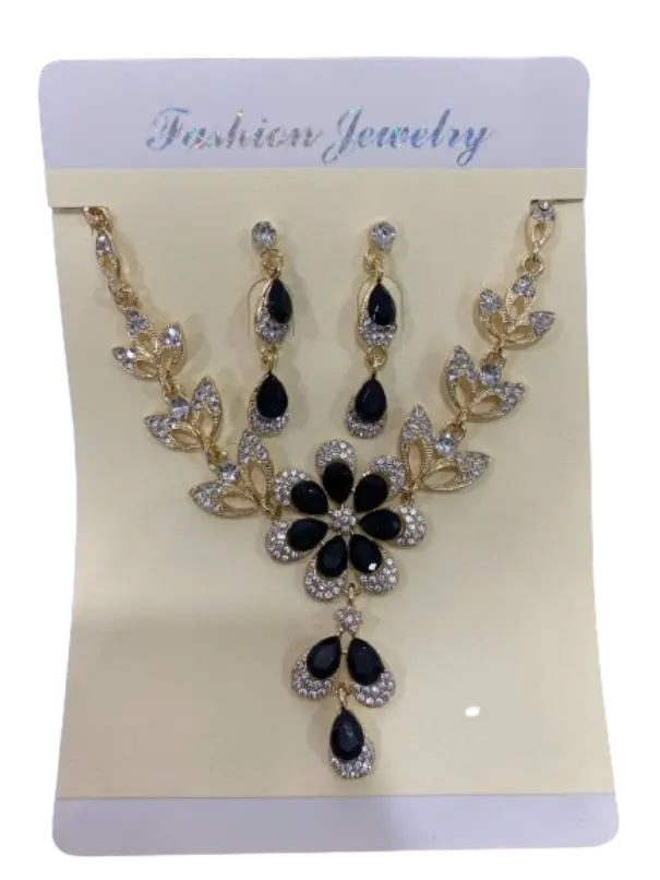 Fashion Jewelry ឈុតខ្សែក+ក្រវិលបន្តោងត្បូងផ្កា3ត