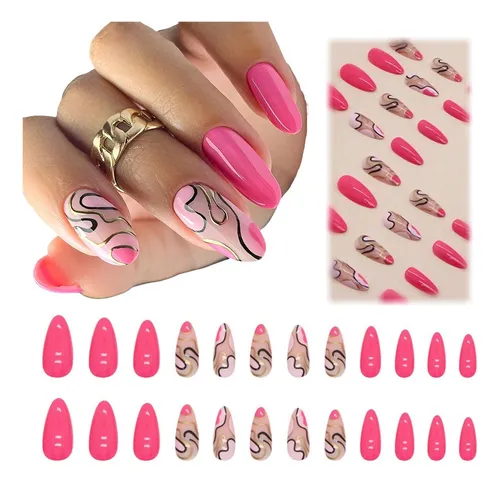 Reusable Nails ម៉ូតឆ្នូតចម្រុះពណ៌ 24pcs
