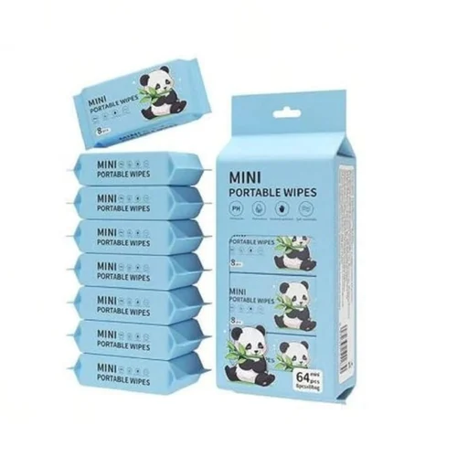 Qianhui Mini Wet Wipes រូបខ្លាឃ្មុំ#0057 8pcs*8