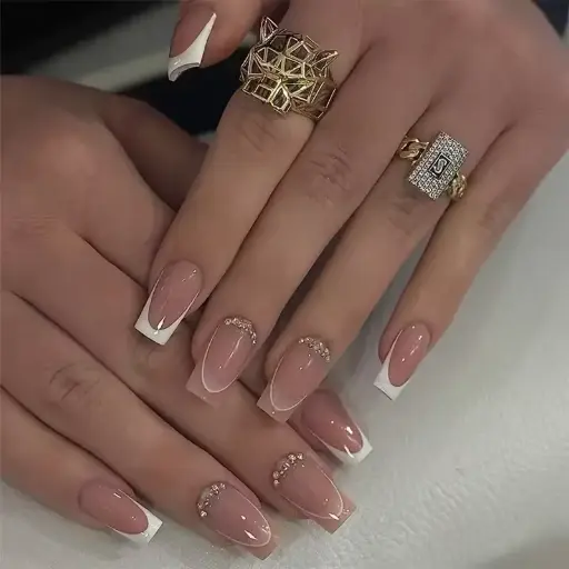 [401044] Beautiful Nail ម៉ូតជ្រុងពណ៌ផ្កាឈូកឆ្នូតស 24nails
