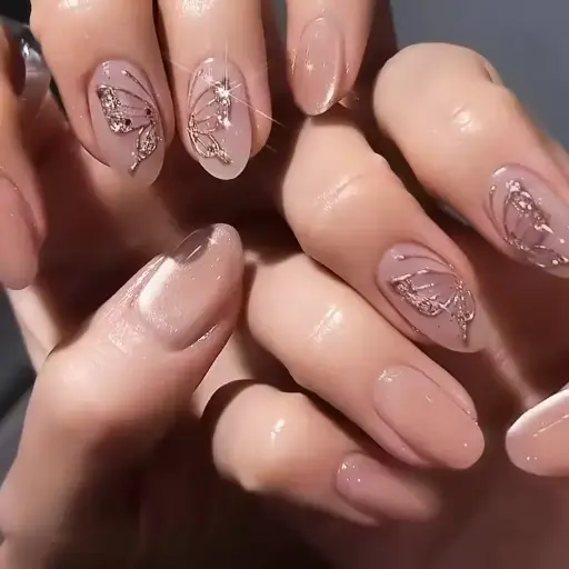 [401047] 24​Reusable Nails ម៉ូតរលោងផ្លេកស្លាបមេអំបៅ 24pcs