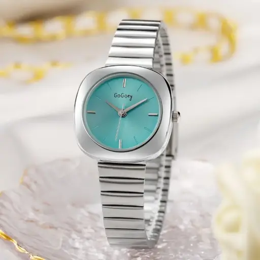 [425576]  Gogoey នាឡិកាដៃជ្រុងកែងមូលនារីខ្សែដែក