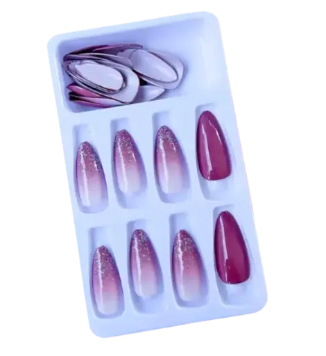 [401087] Nails Delicate&Comfortable ម៉ូតផ្លេកៗពណ៌ឈាមជ្រូក 24pcs