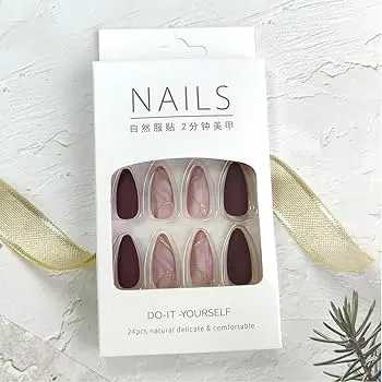[401096] Nails Delicate&Comfortable ម៉ូតពណ៌ត្នោតលាយឆ្នូតមាស 24pcs