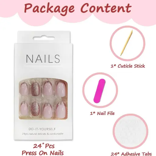 [401097] Nails Delicate&Comfortable ម៉ូតពណ៌សាច់និងផ្លេកៗចុង 24pcs